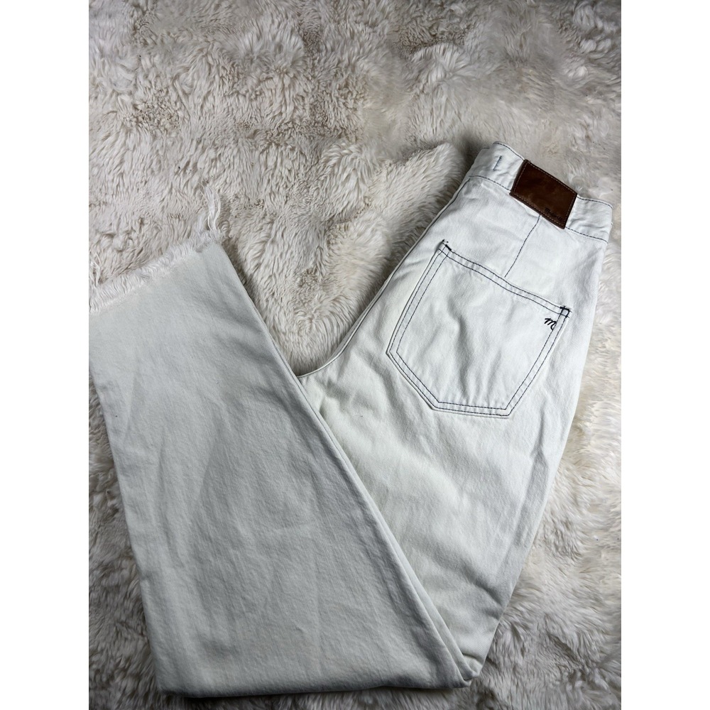 Madewell High Rise Straight Raw Hem Jeans Off White Contrast Stitching Womens A9